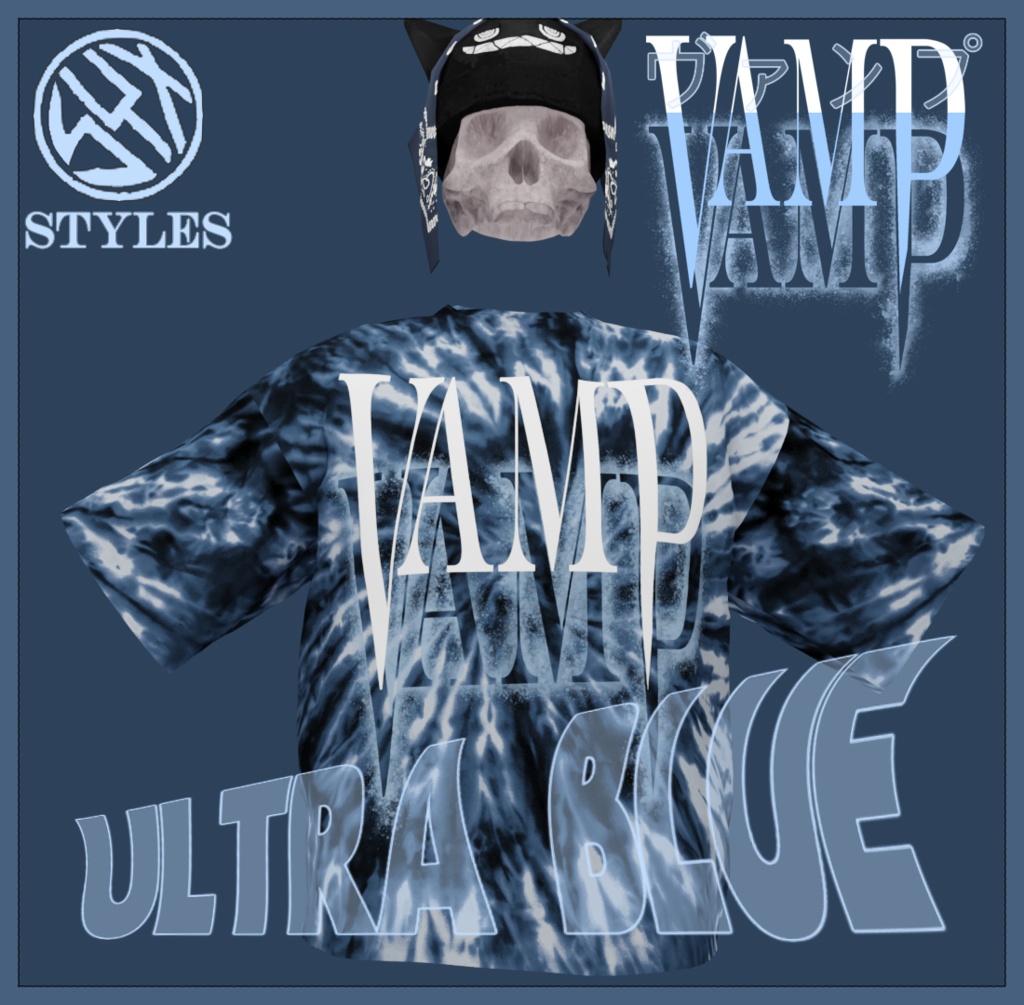 STYLES NYC™ ULTRA BLUE VAMP ⚪ TIE-DYE T SHIRT \\ ✧ 地獄の炎・死のクラブ ☆✧ ウルトラブルー・ヴァンプ 