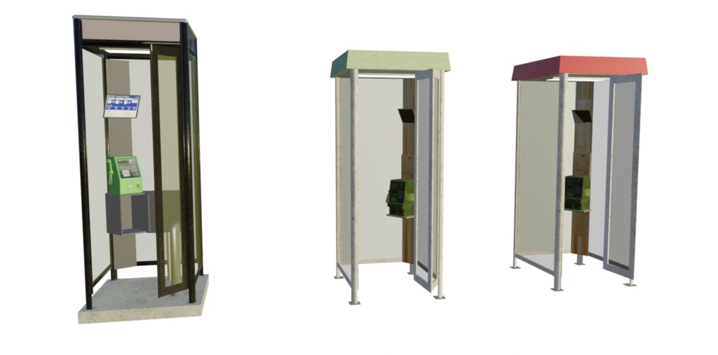 【3Dアセット】公衆電話ボックスセット - Public Phone BOX Set 3D assetts｜ゲーム製作や映像制作用に