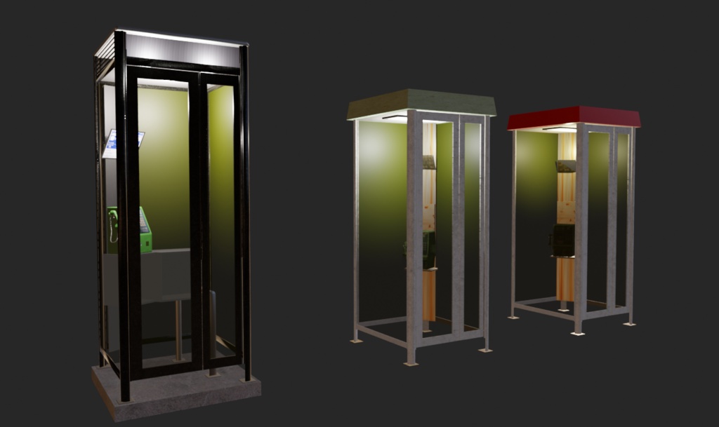 【3Dアセット】公衆電話ボックスセット - Public Phone BOX Set 3D assetts|ゲーム製作や映像制作用に