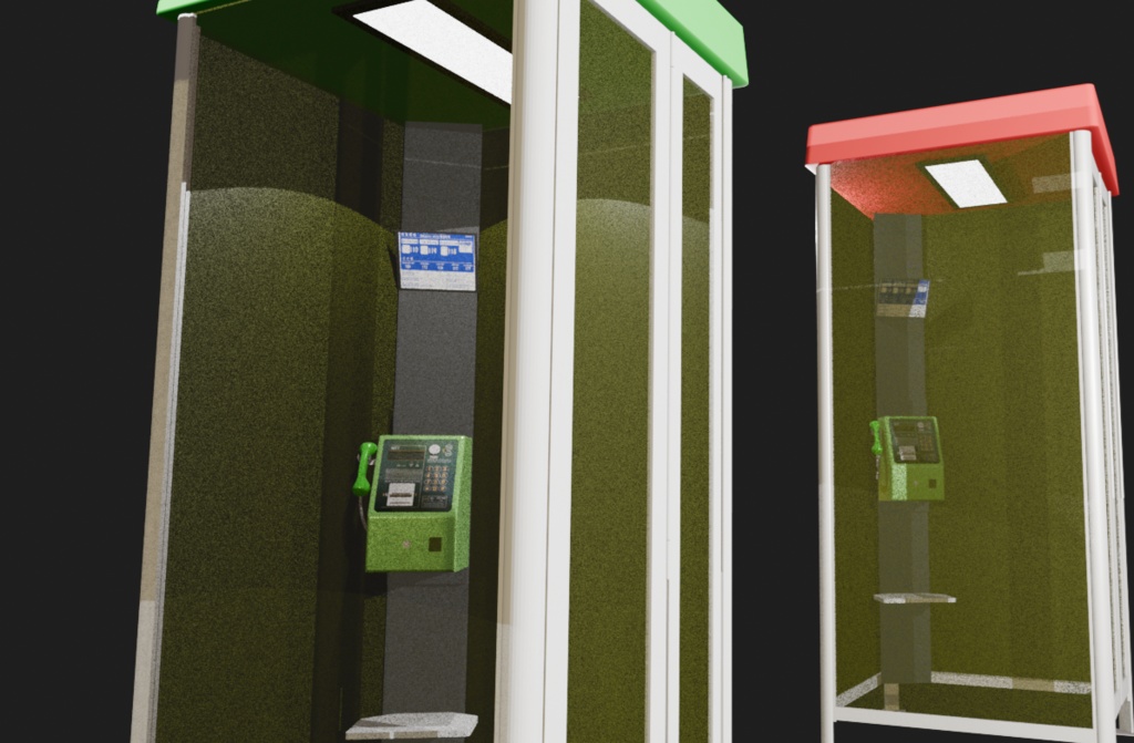 公衆電話ボックス3種類(ボーンにより扉開閉可)