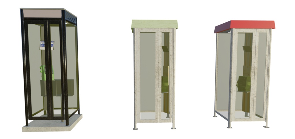 【3Dアセット】公衆電話ボックスセット - Public Phone BOX Set 3D assetts|ゲーム製作や映像制作用に