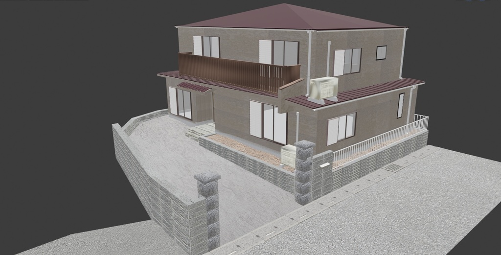【3Dモデル】住宅街の一角シリーズ-01-Unity等のゲーム制作用に