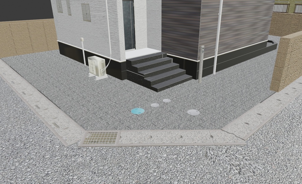【3Dモデル】住宅街の一角シリーズ-01-Unity等のゲーム制作用に