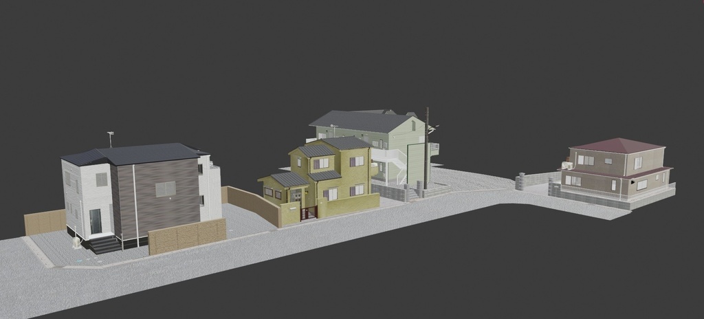 【3Dモデル】住宅街の一角シリーズ-01-Unity等のゲーム制作用に