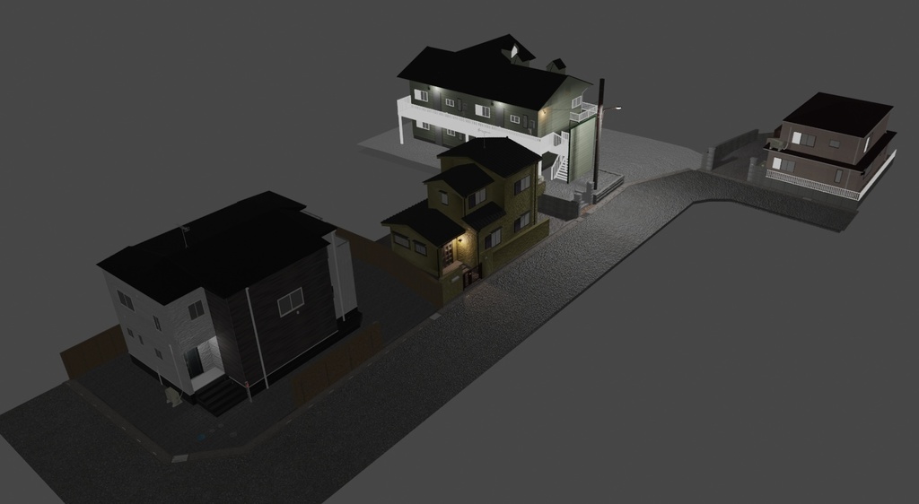 【3Dモデル】住宅街の一角シリーズ-01-Unity等のゲーム制作用に