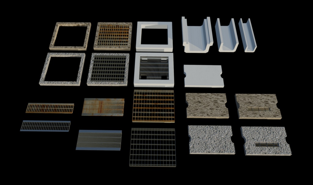 【3Dアセット】道路の側溝シリーズ - Road Gutter Series 3D assetts|ゲーム製作や映像制作用に