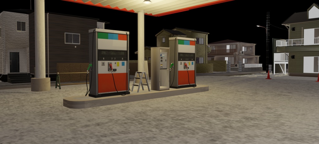 【日本の風景】ガソリンスタンド|小物付き3D背景セット【Unity・VRChat向け】