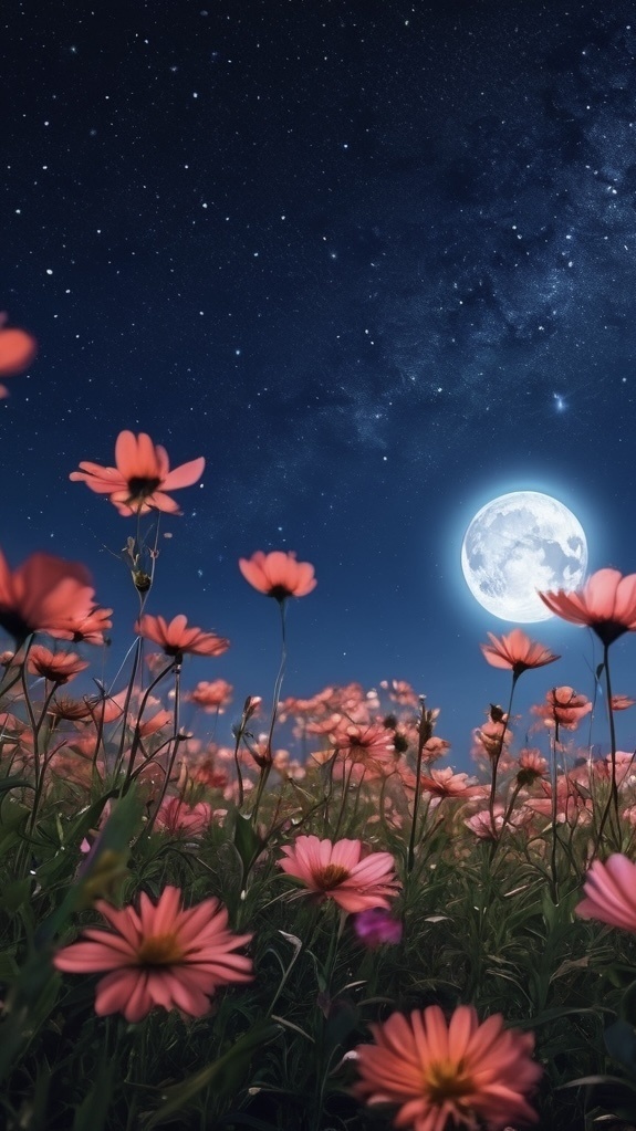 満月と花の癒し壁紙セット