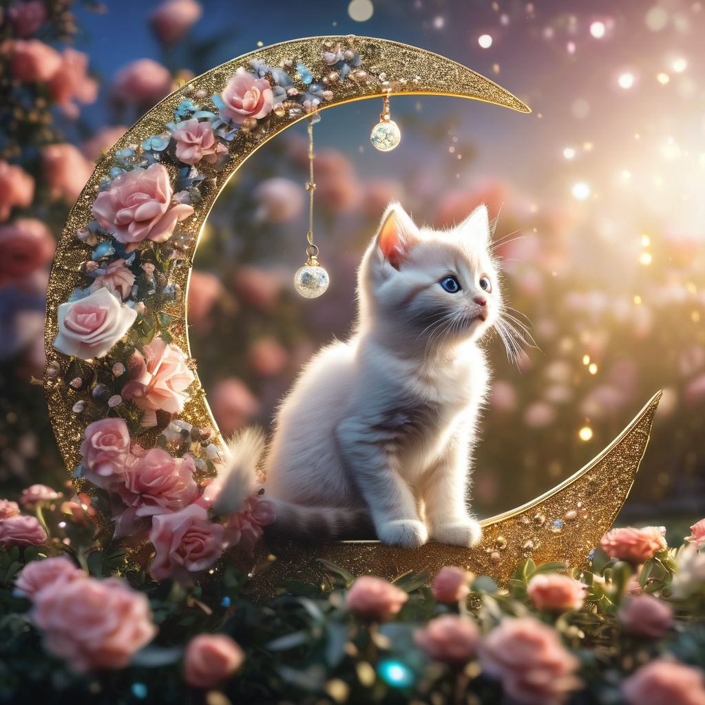 猫と三日月の幻想的癒し壁紙のセット