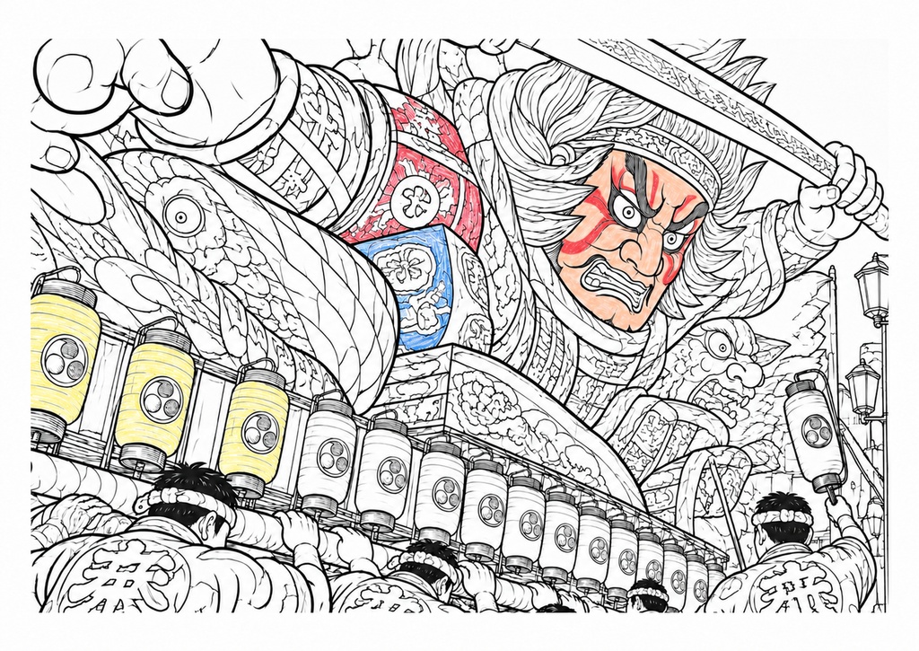 塗り絵で旅する日本|青森ねぶた祭・横長①【印刷用PDF】