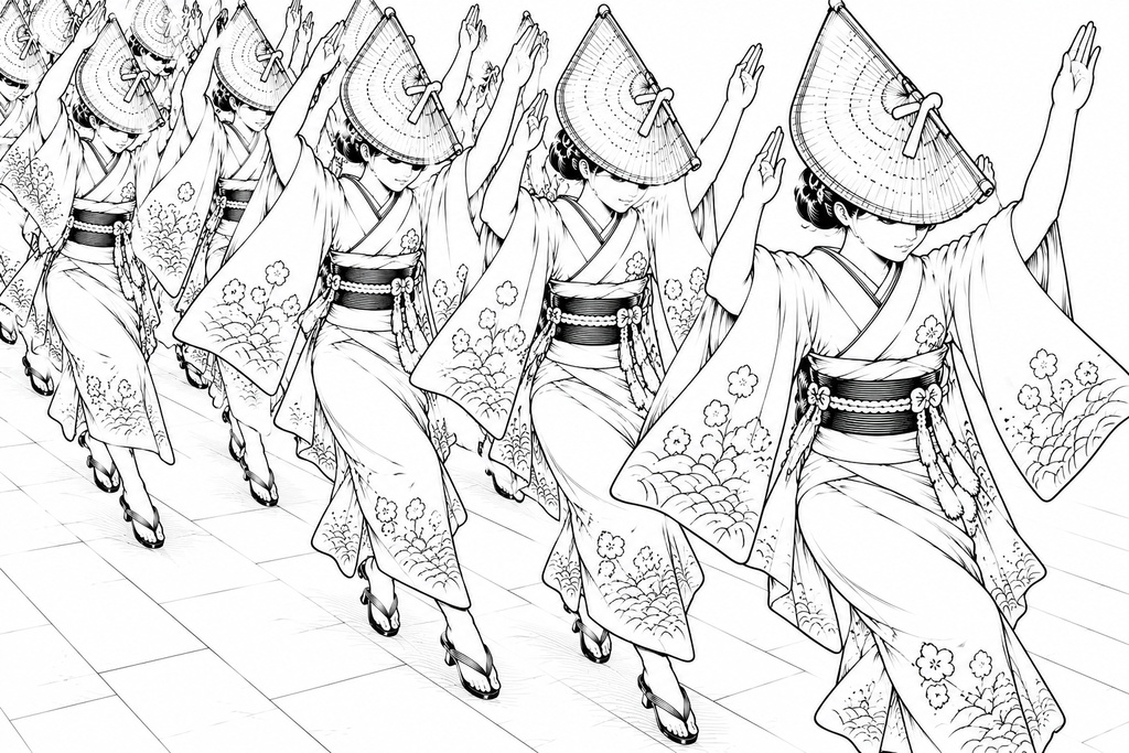 塗り絵で旅する日本｜阿波踊り・女踊り【印刷用PDF】