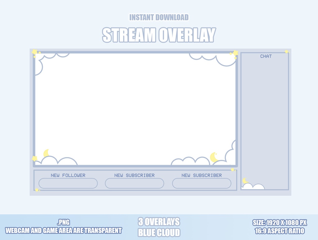 【配信用オーバーレイ/STREAM OVERLAYS】TWITCH 青 雲