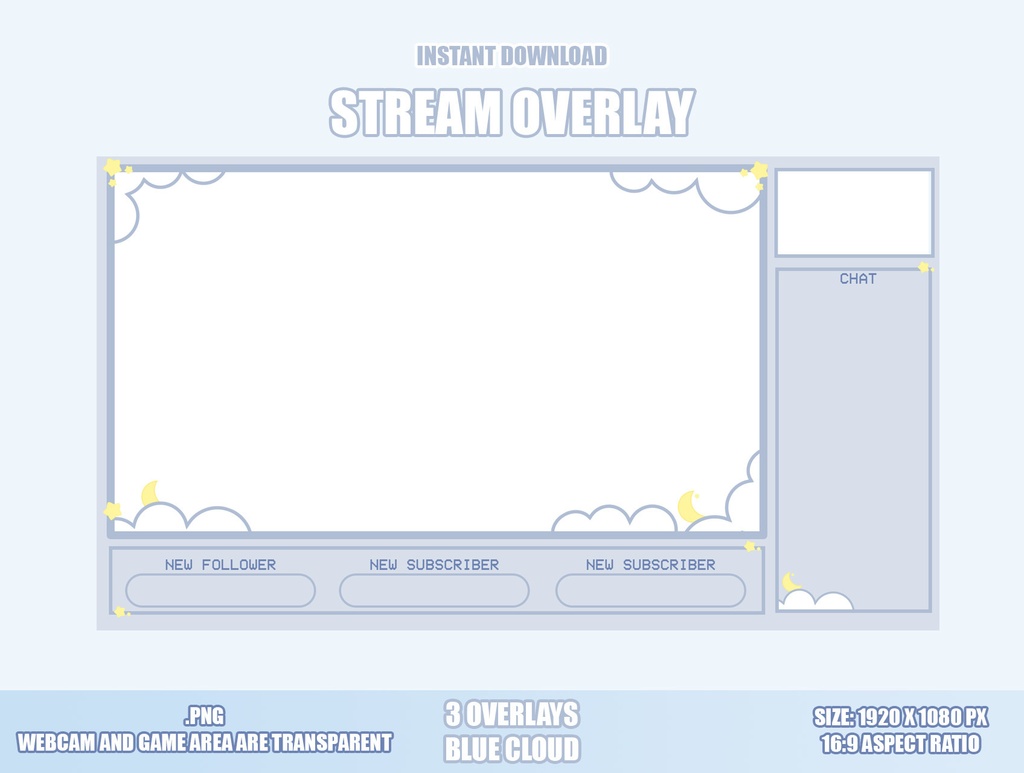 【配信用オーバーレイ/STREAM OVERLAYS】TWITCH 青 雲