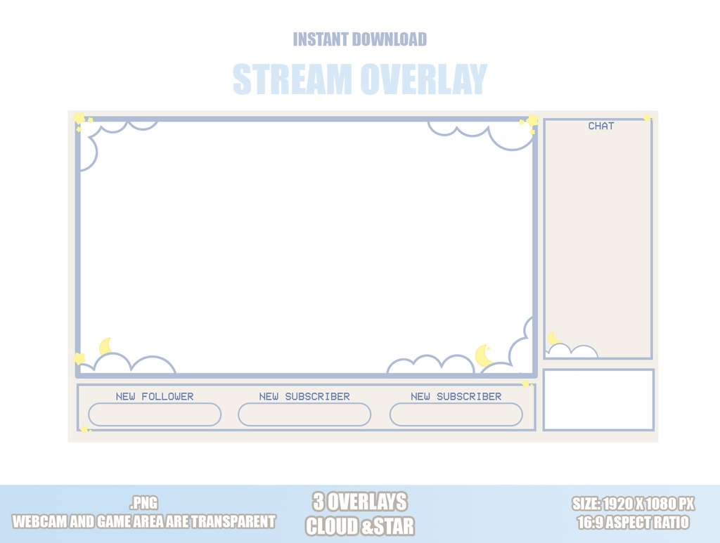 【配信用オーバーレイ/STREAM OVERLAYS】TWITCH 青 クリーム 雲