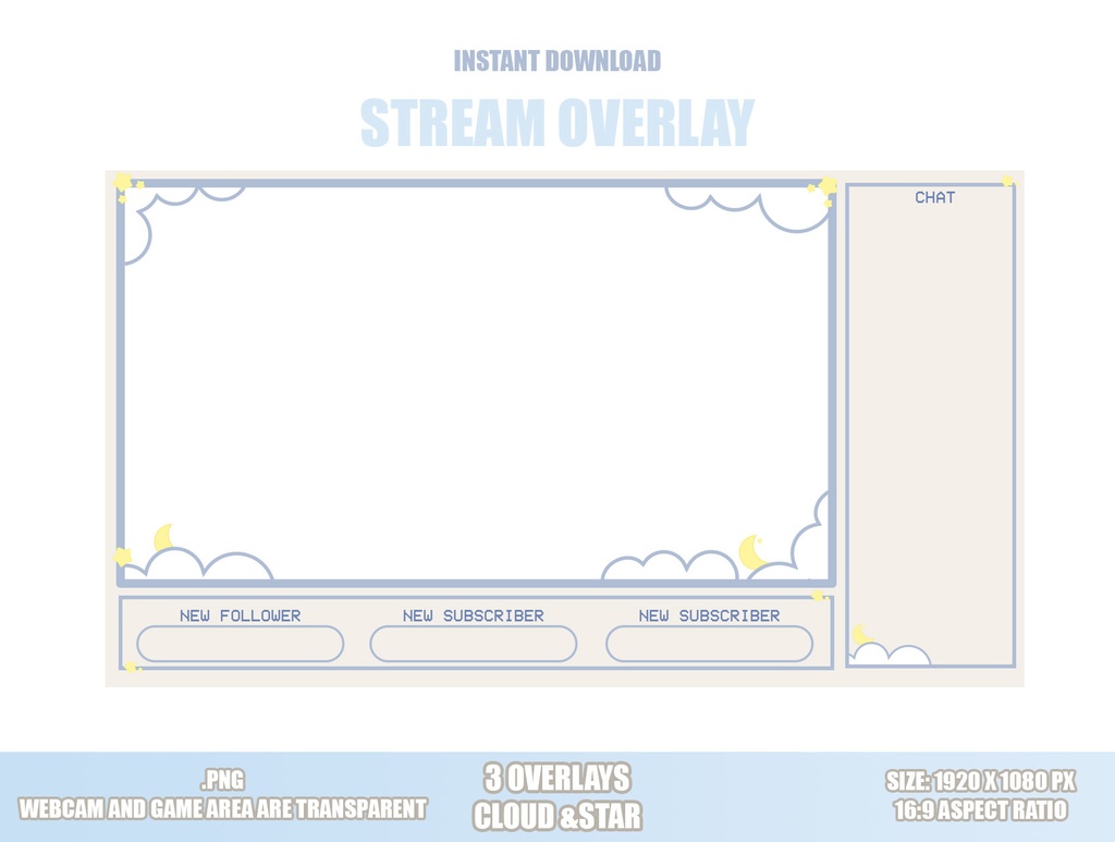 【配信用オーバーレイ/STREAM OVERLAYS】TWITCH 青 クリーム 雲