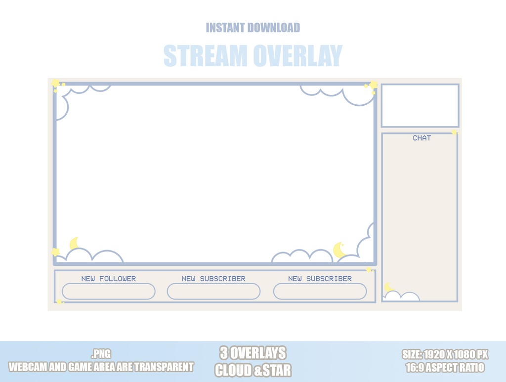 【配信用オーバーレイ/STREAM OVERLAYS】TWITCH 青 クリーム 雲