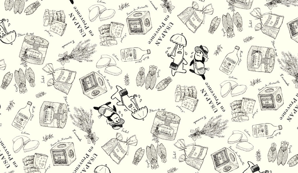 【ポーチ】うさぱんとプロヴァンス【白黒】