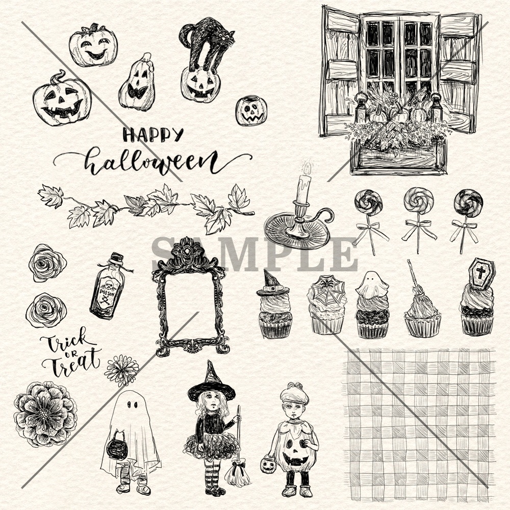 コラージュ素材セット(カラー)|おばけとカボチャと、とっておきのハロウィン