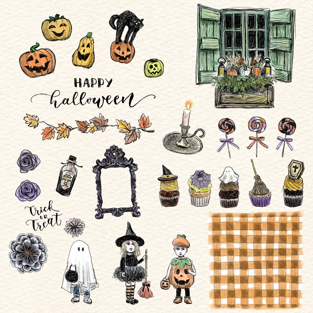 【10/5まで無料】コラージュ素材セット(カラー)|おばけとカボチャと、とっておきのハロウィン