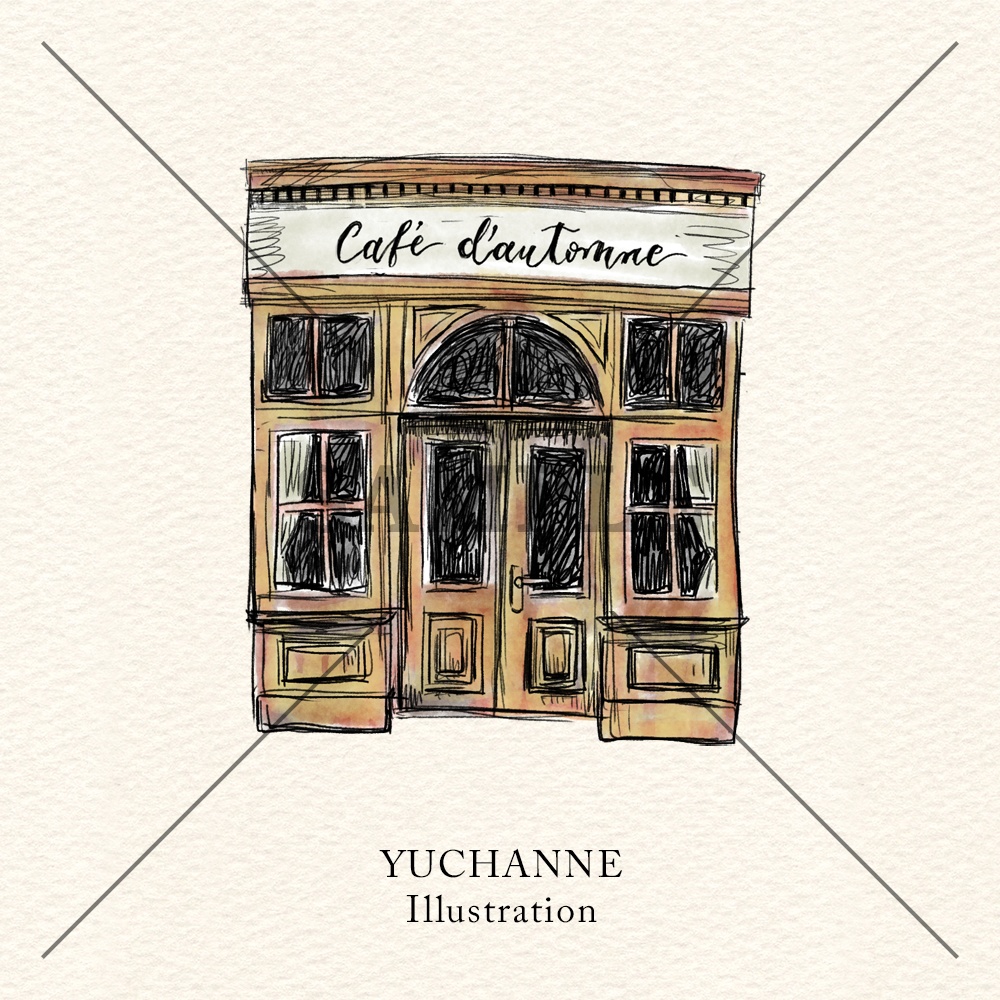 コラージュ素材セット|秋風そよぐカフェテラスで