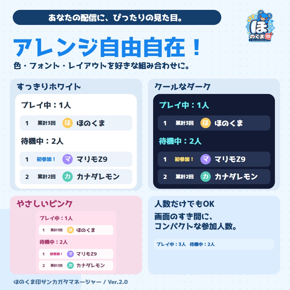 【わんコメテンプレート】参加型管理「ほのくま印サンカガタマネージャー」ver2.0