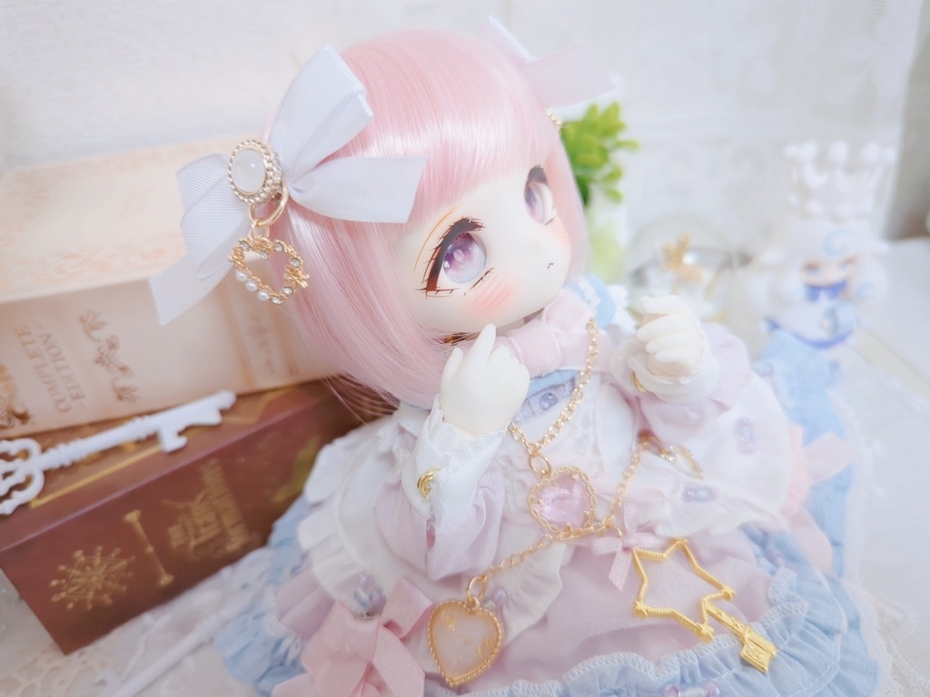 チャーム付きリボン(ハート)/ドール用アクセサリー