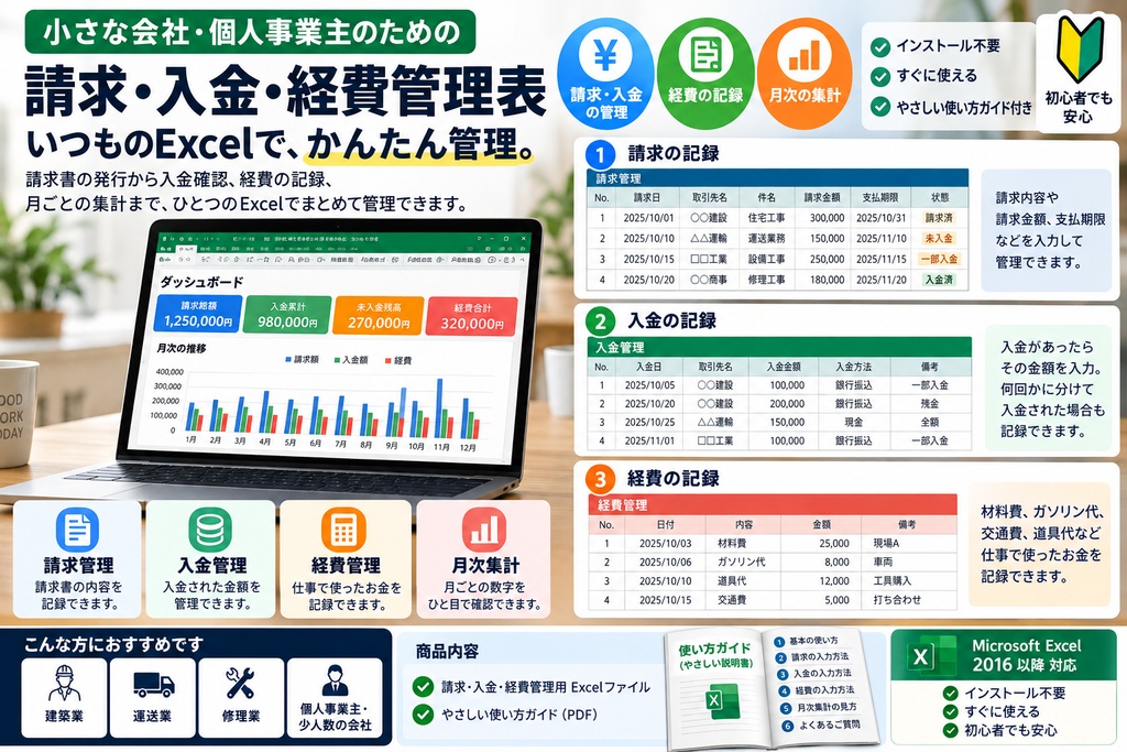 請求・入金・経費管理表|Excelでかんたん管理