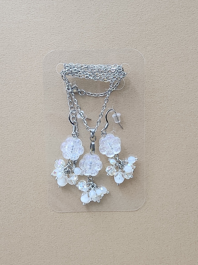 オパールフラワーシリーズ/シルバー ピアス、ネックレスセットver