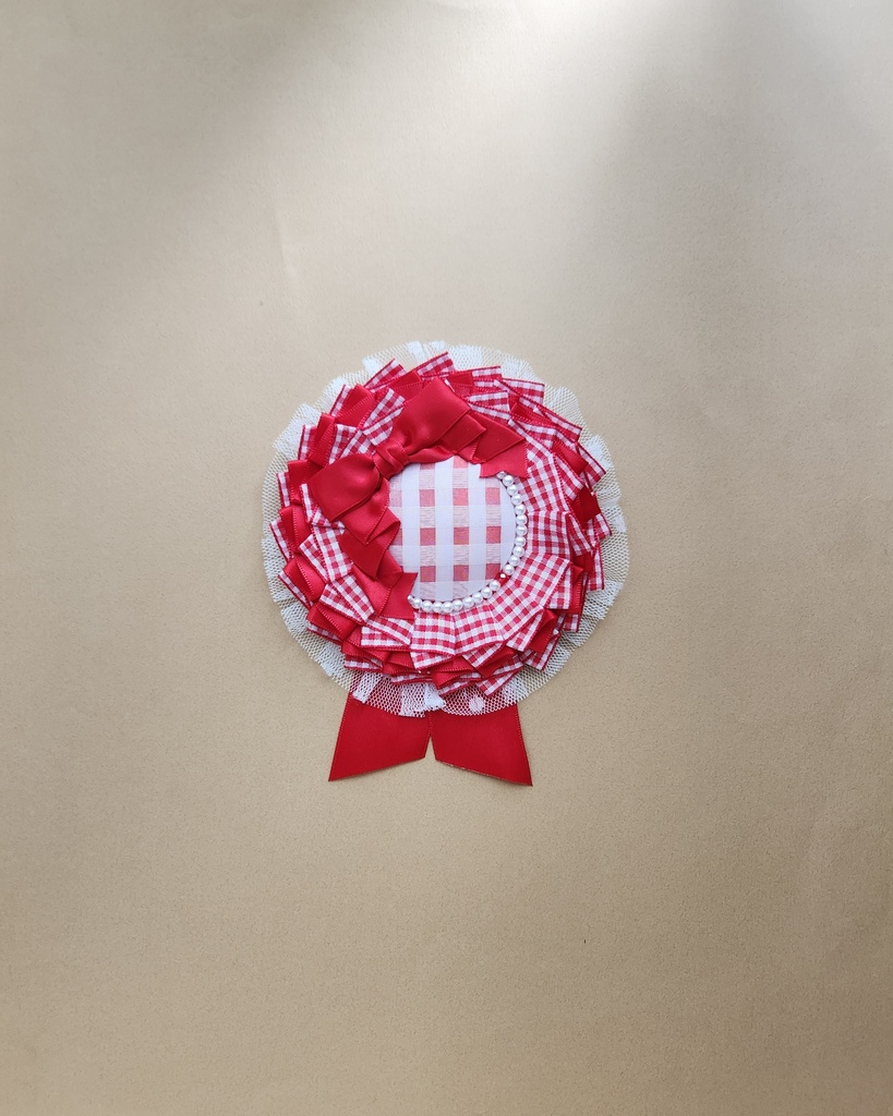 ギンガムチェックロゼット/Mサイズ 赤チェック