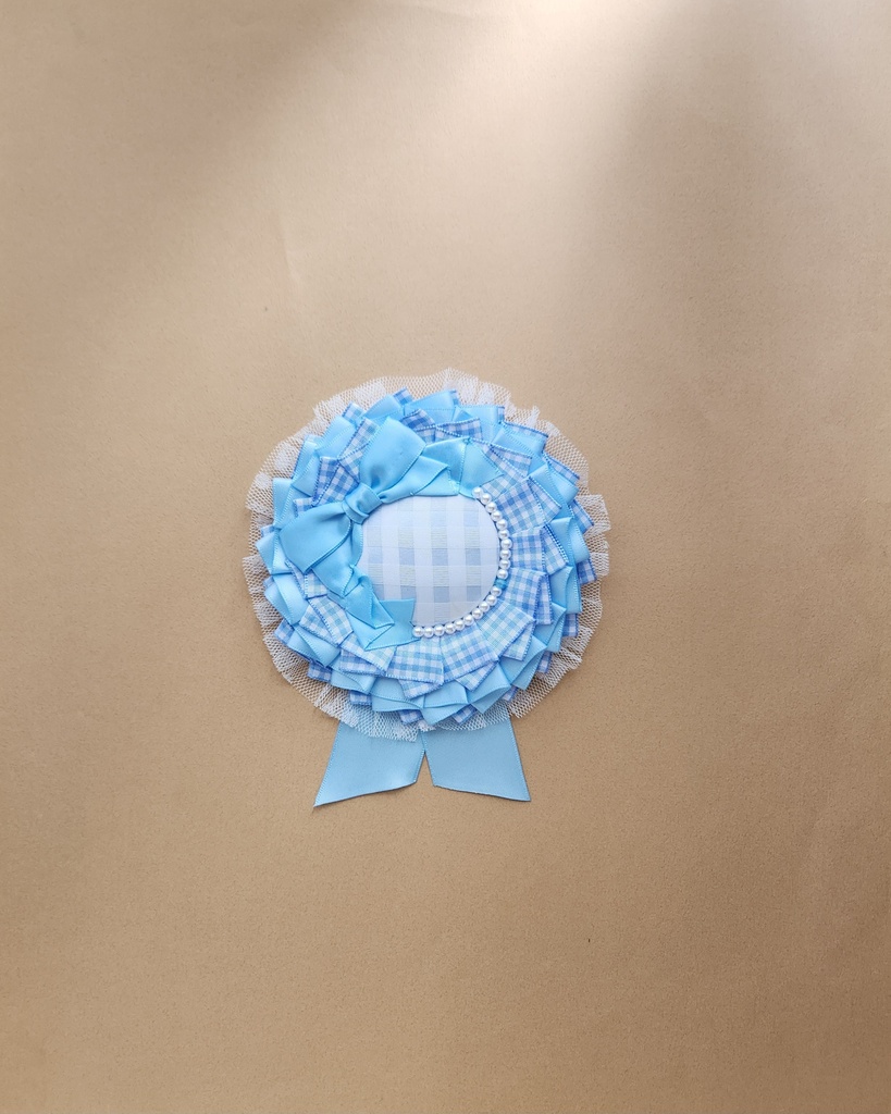 ギンガムチェックロゼット/Mサイズ 水色チェック