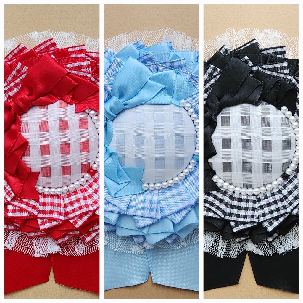 ギンガムチェックロゼット/Mサイズ 水色チェック