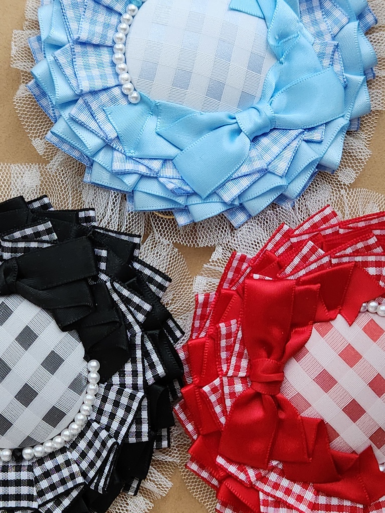 ギンガムチェックロゼット/Mサイズ 水色チェック