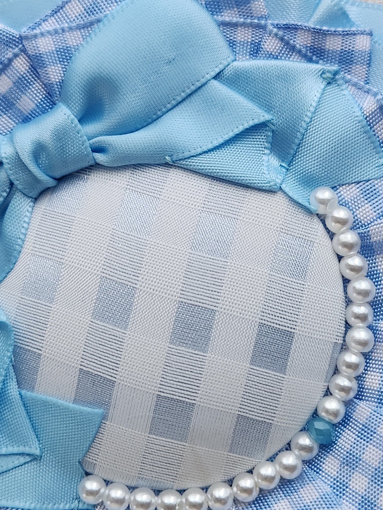 ギンガムチェックロゼット/Mサイズ 水色チェック