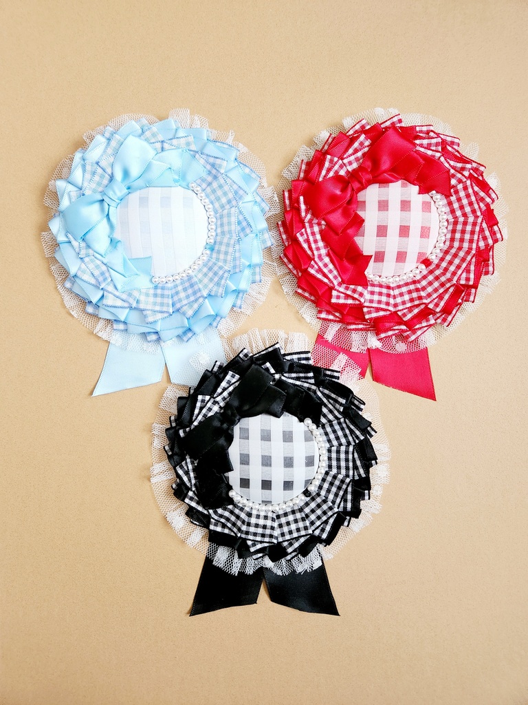 ギンガムチェックロゼット/Mサイズ 水色チェック