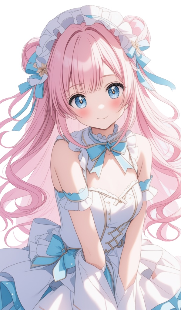 【立ち絵素材】ピンク髪メイド風少女｜透過PNG・白黒背景付き