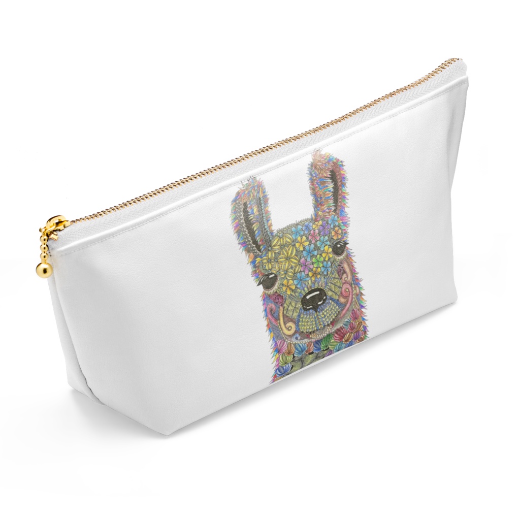 ひまわりとZentangle &不思議な世界にいるラマ 両面ポーチ