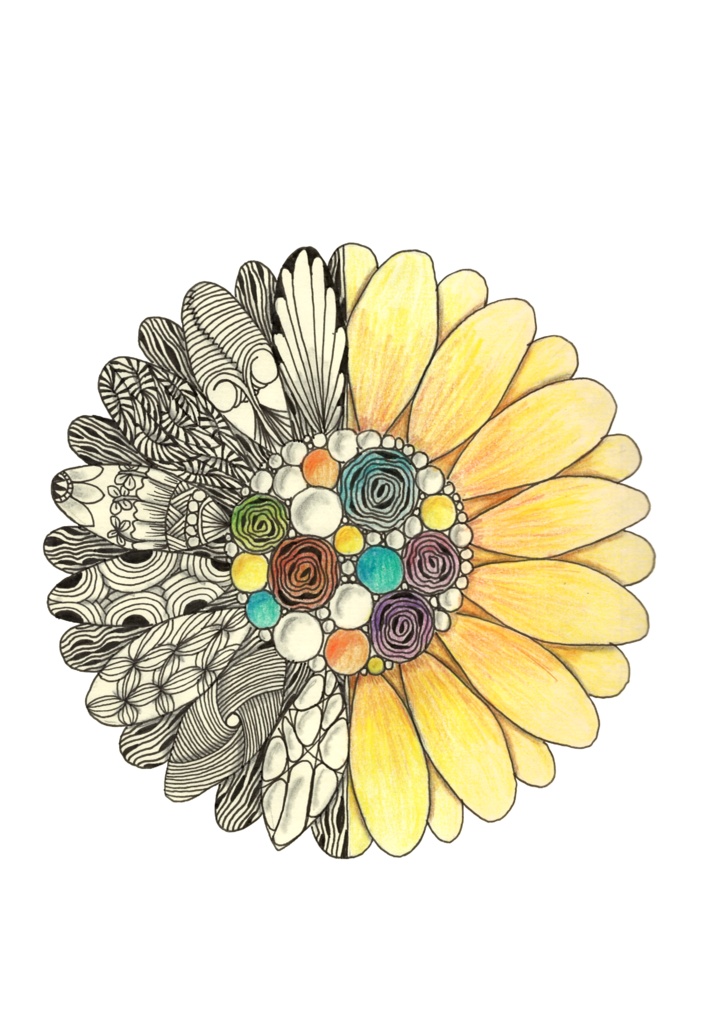 ts015 ひまわりとZentangle Tシャツ