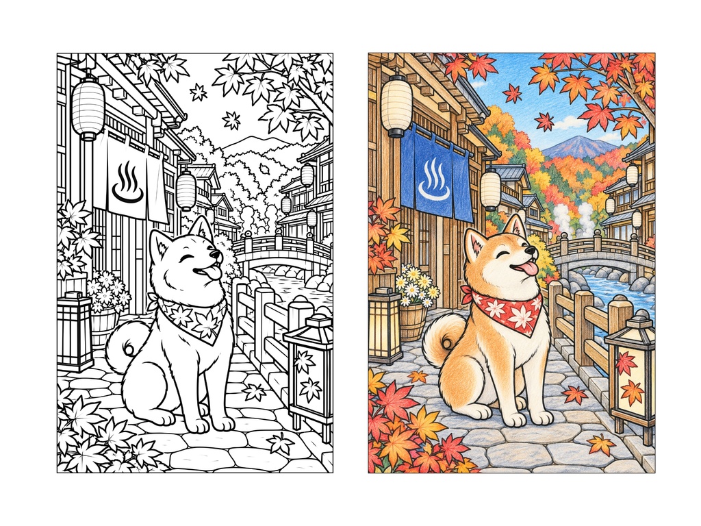COZY JAPANESE ANIMAL VILLAGE|日本の動物たちの塗り絵集|大人向けA4 PDF・24枚