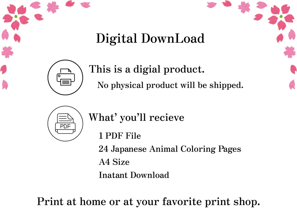 Japanese Animal Coloring Pages, 24 Printable Coloring Sheets for Kids, Cute Wildlife, Digital Download