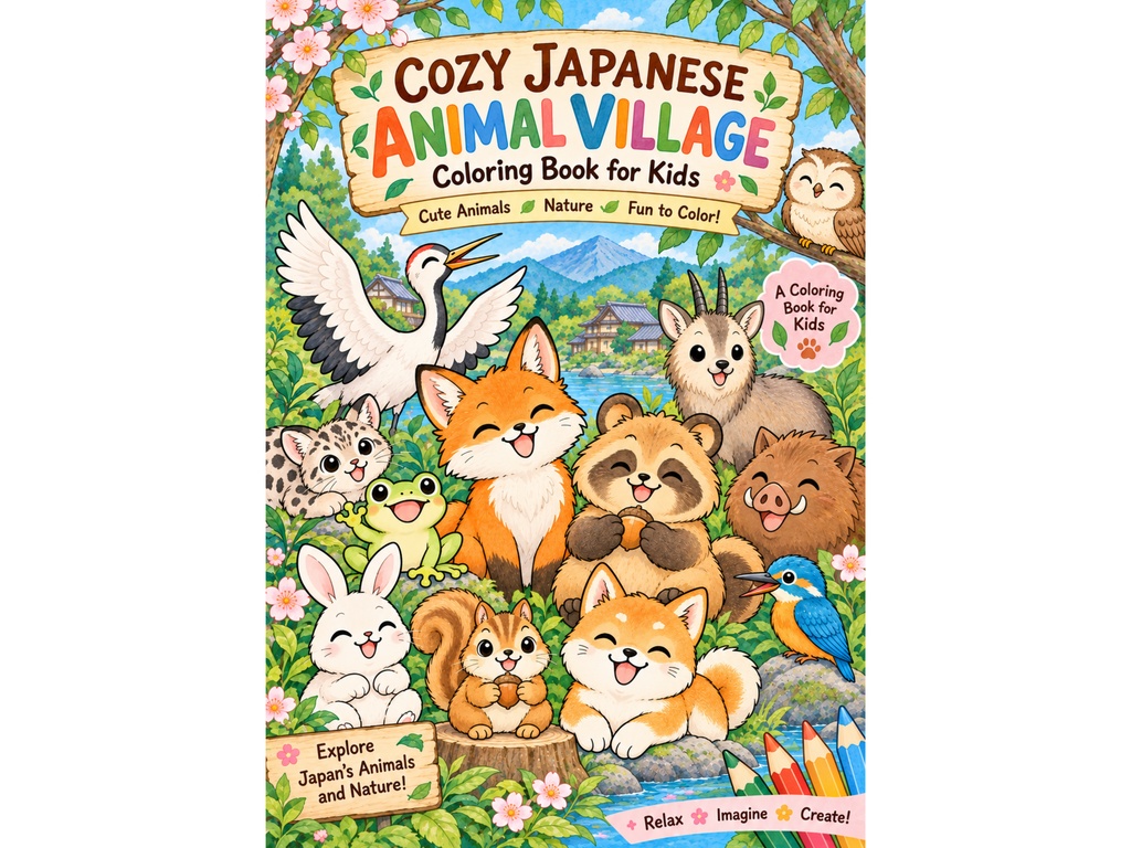 Japanese Animal Coloring Pages, 24 Printable Coloring Sheets for Kids, Cute Wildlife, Digital Download