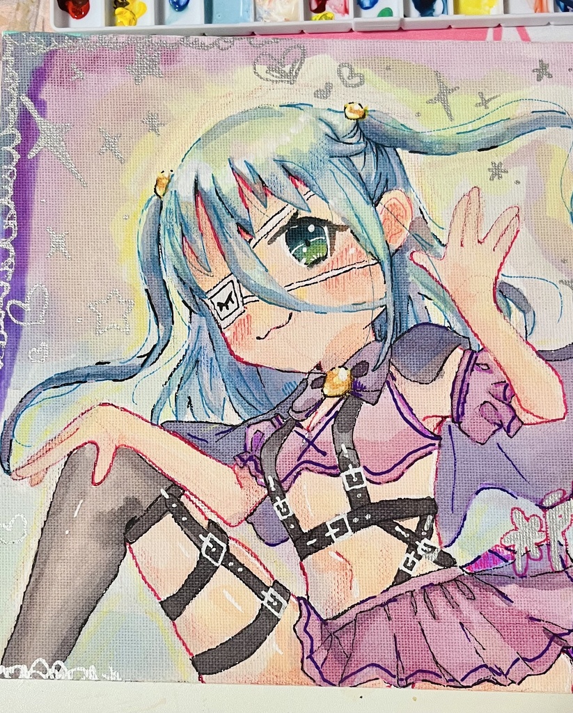 グリモア 風槍ミナ 水彩画 キャンバスボード