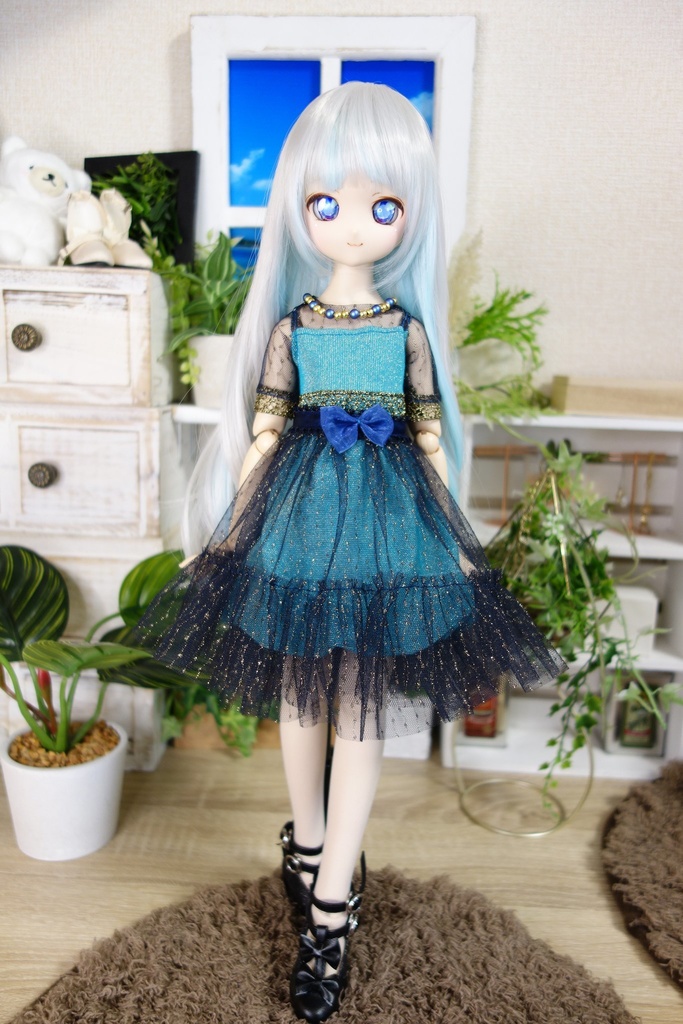 コルクネコ ドール服MDD用 3点セット ターコイズ/ネイビー
