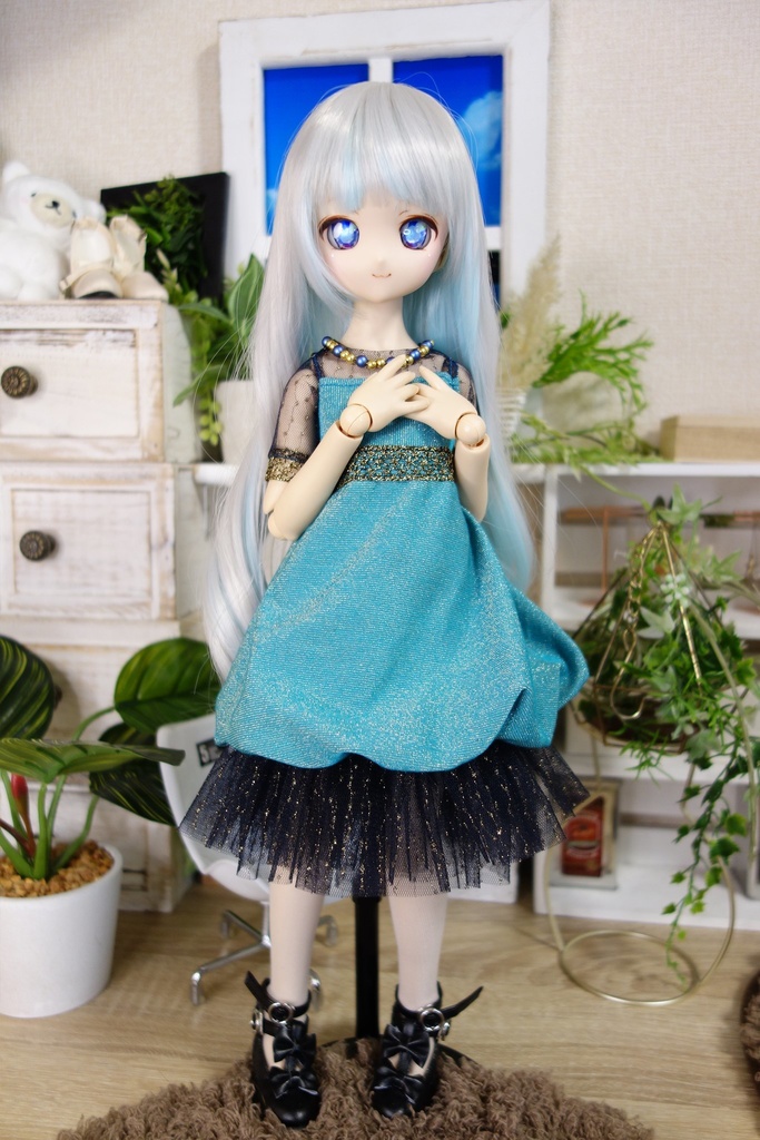 コルクネコ ドール服MDD用 3点セット ターコイズ/ネイビー