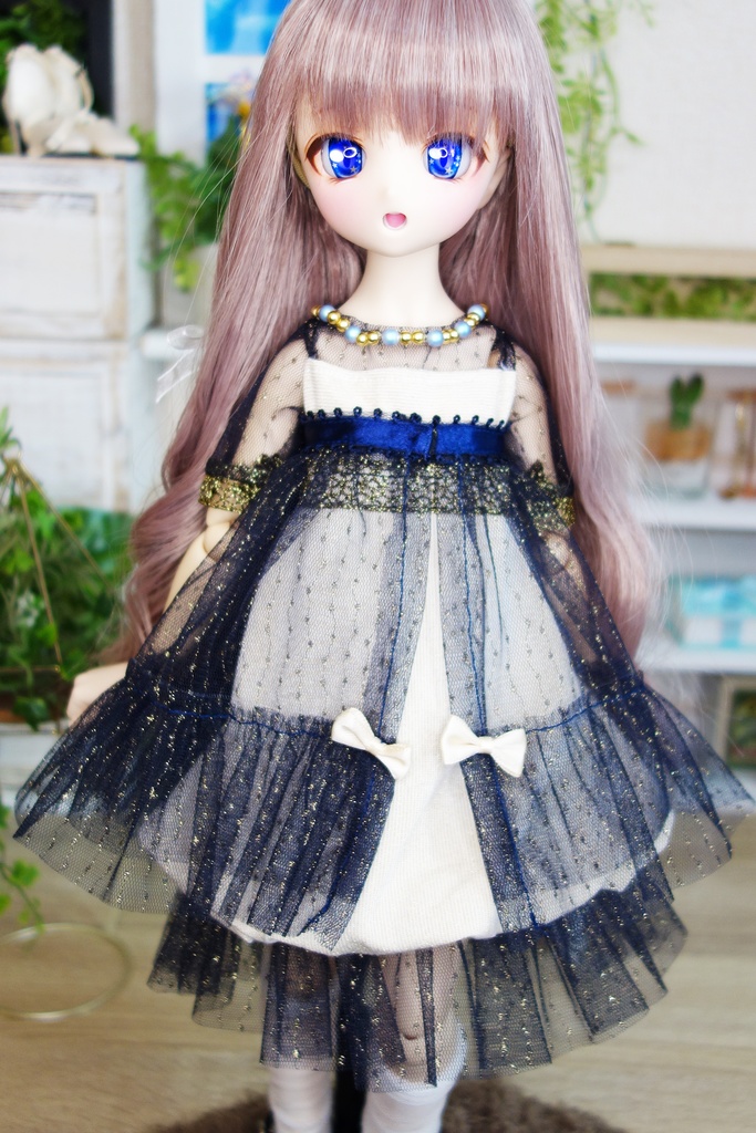 MDDバルーンワンピ＆エプロンセット アイボリー/ネイビー