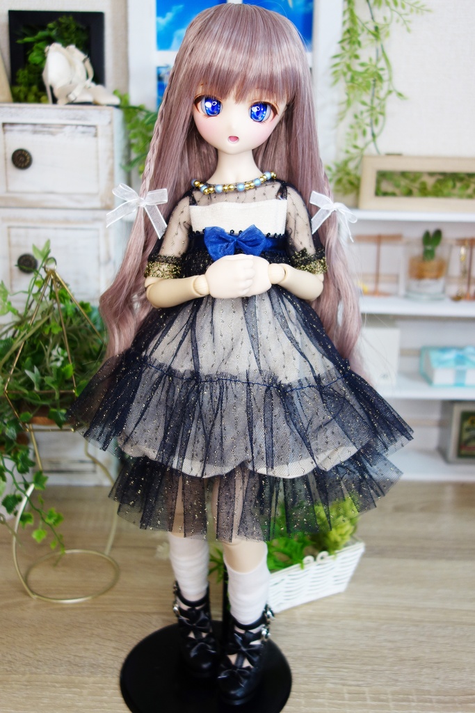 MDDバルーンワンピ＆エプロンセット アイボリー/ネイビー