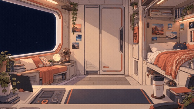 【動く配信背景】星間航路の小さな船室|OBS用・商用利用可