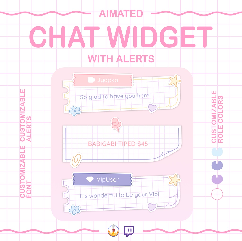 Sweet Candy Twitch Chat Widget: Pastel Animated Overlay with Different Role Colors & Custom Alerts