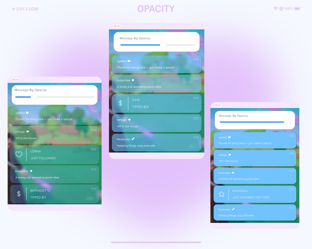 Glass Twitch Chat Widget: Pastel Kawaii Notification Overlay with Custom Alerts And Minimalist Style