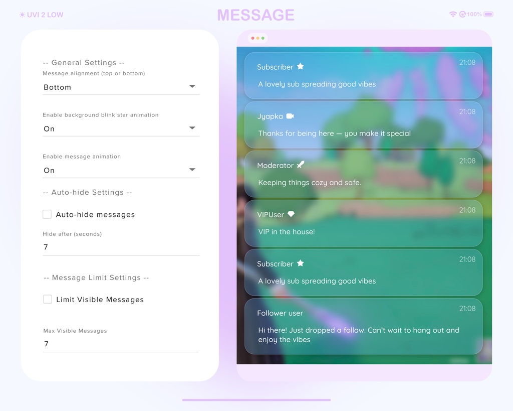 Glass Twitch Chat Widget: Pastel Kawaii Notification Overlay with Custom Alerts And Minimalist Style