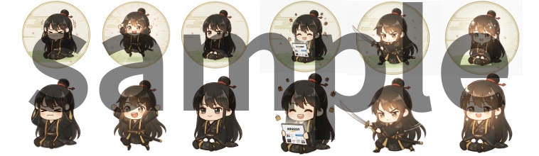 【2種12枚】中華古風ちびキャラ表情アイコンセット【フレーム版+人物のみ】